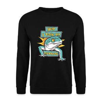 Ich spreche mit Geckos Eidechse Gekkota Schopfleopard - Unisex Pullover - Schwarz - Vorne - Alina (178cm) & Michal (187cm)