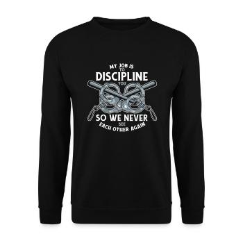 Meine Aufgabe ist es, dich Gefängniswärter zu disziplinieren - Unisex Pullover - Schwarz - Vorne - Alina (178cm) & Michal (187cm)
