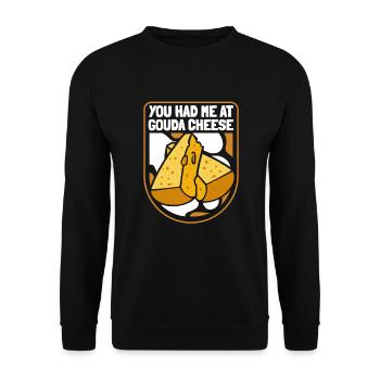 Tu m’as eu au fromage Gouda Queso Cheesemonger - Sweat-shirt Unisexe - noir - Devant - Alina (178cm) & Michal (187cm)