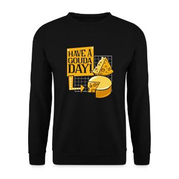 Avoir un amateur de fromage Gouda Day Maker Queso - Sweat-shirt Unisexe - noir - Devant - Alina (178cm) & Michal (187cm)