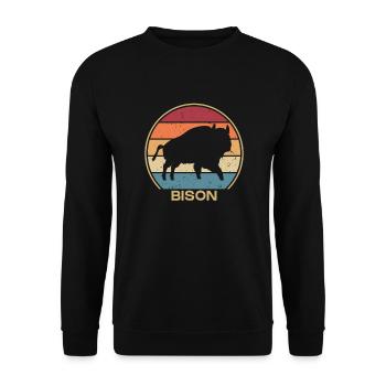 Retro Buffalo American Bison Bovinae Lover Bison - Unisex Sweatshirt - black - Front - Alina (178cm) & Michal (187cm)
