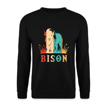 Retro Buffalo American Bison Bovinae Lover Bison - Unisex Sweatshirt - black - Front - Alina (178cm) & Michal (187cm)