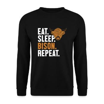Essen Schlaf Bison Wiederholung Büffel Amerikanischer Bison - Unisex Pullover - Schwarz - Vorne - Alina (178cm) & Michal (187cm)