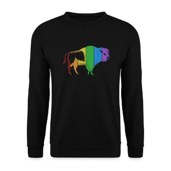 Bison LGBT Regenbogen Büffel Bovinae Amerikanischer Bison - Unisex Pullover - Schwarz - Vorne - Alina (178cm) & Michal (187cm)