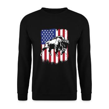 Bison Amerikanische Flagge Büffel Bovinae Amerikanisch - Unisex Pullover - Schwarz - Vorne - Alina (178cm) & Michal (187cm)