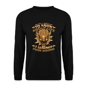 J’ai appris des bisons Buffalo American Bison - Sweat-shirt Unisexe - noir - Devant - Alina (178cm) & Michal (187cm)