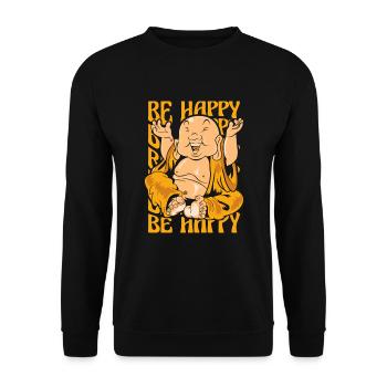 Be Happy Buddhist Symbol Statue Priest Buddhism - Unisex Sweatshirt - black - Front - Alina (178cm) & Michal (187cm)