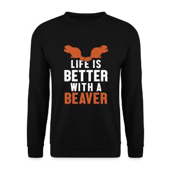 Das Leben ist besser mit einem Biber Nordamerikaner - Unisex Pullover - Schwarz - Vorne - Alina (178cm) & Michal (187cm)