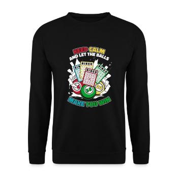 Bleiben Sie ruhig und lassen Sie sich von den Eiern gewinnen Anrufer - Unisex Pullover - Schwarz - Vorne - Alina (178cm) & Michal (187cm)