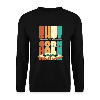 Fermez votre cornhole Plateaux de jeu Sac de haricots Cornhole - Sweat-shirt Unisexe - noir - Devant - Alina (178cm) & Michal (187cm)