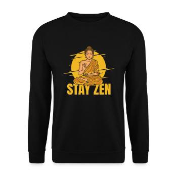 Stay Zen Buddhist Statue Symbol Priester Buddhismus - Unisex Pullover - Schwarz - Vorne - Alina (178cm) & Michal (187cm)
