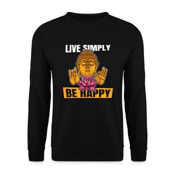 Live Simply Be Happy Buddhist Statue Symbol - Unisex Sweatshirt - black - Front - Alina (178cm) & Michal (187cm)