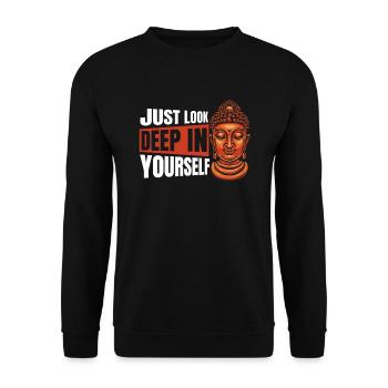 Just Look Deep In Yourself Buddhist Statue Symbol - Unisex Sweatshirt - black - Front - Alina (178cm) & Michal (187cm)
