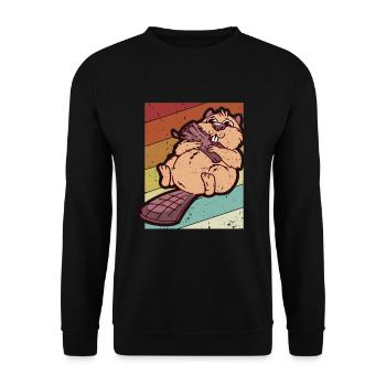 Retro Eurasischer Castor Canadensis Nordamerikanisch - Unisex Pullover - Schwarz - Vorne - Alina (178cm) & Michal (187cm)