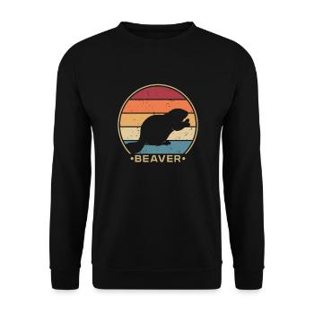 Retro Nordamerikanische Eurasische Castor Canadensis - Unisex Pullover - Schwarz - Vorne - Alina (178cm) & Michal (187cm)