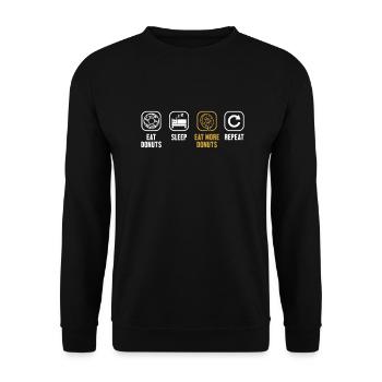 Donuts essen Schlaf Mehr Donuts essen Donut wiederholen - Unisex Pullover - Schwarz - Vorne - Alina (178cm) & Michal (187cm)