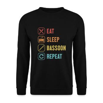 Essen Schlaf Fagott Wiederholen Aerophone Musik - Unisex Pullover - Schwarz - Vorne - Alina (178cm) & Michal (187cm)