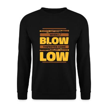 Wenn ich die Noten blase, kommen die Töne tief Aerophon Musik - Unisex Pullover - Schwarz - Vorne - Alina (178cm) & Michal (187cm)