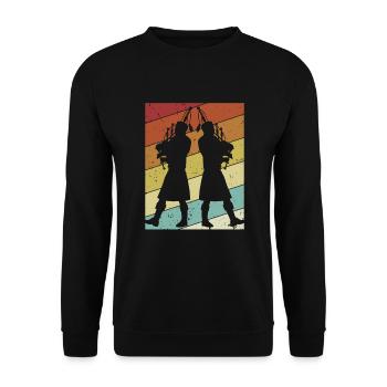 Retro Great Highland Dudelsack Unterricht Blasrohr - Unisex Pullover - Schwarz - Vorne - Alina (178cm) & Michal (187cm)