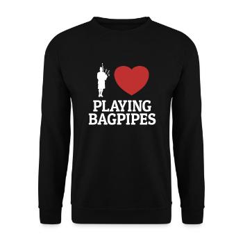 Ich liebe es, Dudelsack zu spielen, Great Highland Blowpipe - Unisex Pullover - Schwarz - Vorne - Alina (178cm) & Michal (187cm)