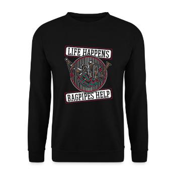 Life Happens Bagpipes Help Bagpipe Lessons - Unisex Sweatshirt - black - Front - Alina (178cm) & Michal (187cm)