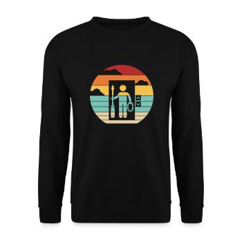 Retro Reparatur Inspektor Techniker Aufzug - Unisex Pullover - Schwarz - Vorne - Alina (178cm) & Michal (187cm)