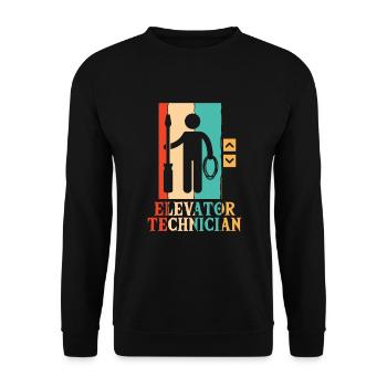 Retro Reparatur Inspektor Techniker Aufzug - Unisex Pullover - Schwarz - Vorne - Alina (178cm) & Michal (187cm)