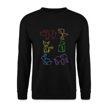 Origami LGBT Regenbogen Eule Papierkranich Falten - Unisex Pullover - Schwarz - Vorne - Alina (178cm) & Michal (187cm)