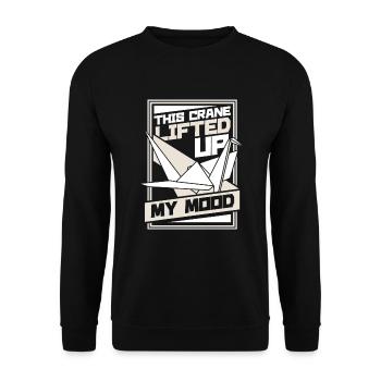 Dieser Kran hat meine Stimmung beim Falten des Papierkrans hochgehoben - Unisex Pullover - Schwarz - Vorne - Alina (178cm) & Michal (187cm)