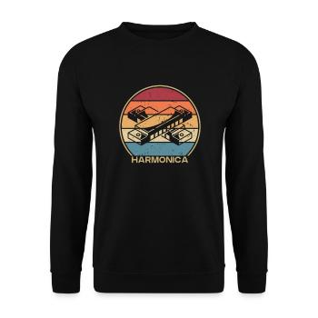 Retro Mouth Harp Harmonist Harmonicist Harmonica - Unisex Sweatshirt - black - Front - Alina (178cm) & Michal (187cm)