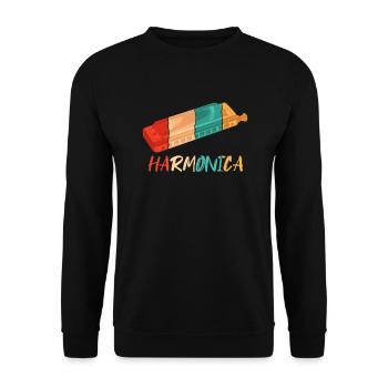 Retro Harmonist Harmonicist Mouth Harp Harmonica - Unisex Sweatshirt - black - Front - Alina (178cm) & Michal (187cm)