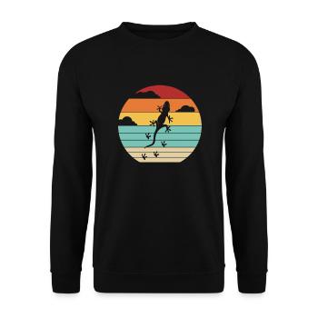 Retro Gekkota Schopfeidechse Gecko Experte Leopard - Unisex Pullover - Schwarz - Vorne - Alina (178cm) & Michal (187cm)