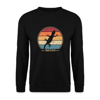 Retro Gekkota Schopfeidechse Gecko Experte Leopard - Unisex Pullover - Schwarz - Vorne - Alina (178cm) & Michal (187cm)