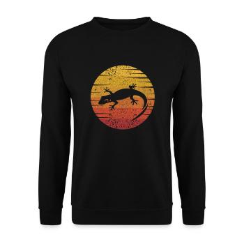 Retro Eidechse Gekkota Schopfgecko Experte Leopard - Unisex Pullover - Schwarz - Vorne - Alina (178cm) & Michal (187cm)