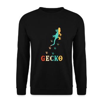 Retro Schopfeidechse Gekkota Gecko Experte Leopard - Unisex Pullover - Schwarz - Vorne - Alina (178cm) & Michal (187cm)