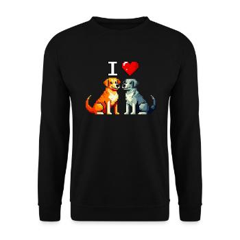 I ❤️ Pixel Dogs – Retro Style - Unisex Pullover - Schwarz - Vorne - Alina (178cm) & Michal (187cm)