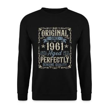 Jahrgang 1961 geboren Original Vintage Geburtstag - Unisex Pullover - Schwarz - Vorne - Alina (178cm) & Michal (187cm)