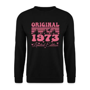 51. Geburtstagsgeschenk 1973 Frau | Geboren 1973 - Unisex Pullover - Schwarz - Vorne - Alina (178cm) & Michal (187cm)