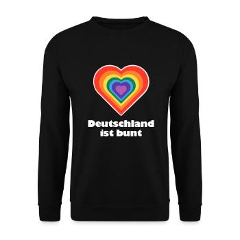 Deutschland ist bunt Herz in Regenbogen Farben - Unisex Pullover - Schwarz - Vorne - Alina (178cm) & Michal (187cm)