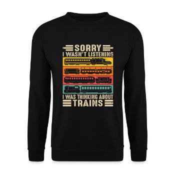 Lokführer Ich dachte an Züge - Unisex Pullover - Schwarz - Vorne - Alina (178cm) & Michal (187cm)