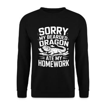 Meine Bartagame hat meine Hausaufgaben gefressen! Reptilien-Liebhaber - Unisex Pullover - Schwarz - Vorne - Alina (178cm) & Michal (187cm)