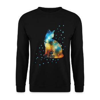 Katze auf der Milchstraße Vintage Universum Sterne - Unisex Pullover - Schwarz - Vorne - Alina (178cm) & Michal (187cm)