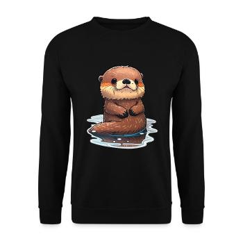 schwimmender Otter - Unisex Pullover - Schwarz - Vorne - Alina (178cm) & Michal (187cm)