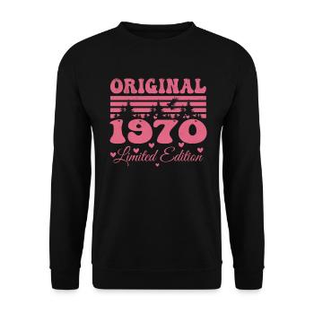 54. Geburtstagsgeschenk 1970 Frau | Geboren 1970 - Unisex Pullover - Schwarz - Vorne - Alina (178cm) & Michal (187cm)
