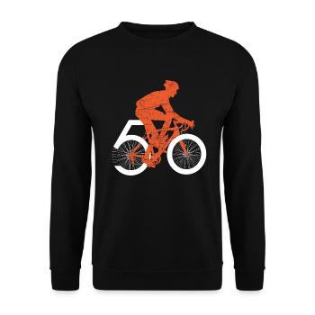 50 ans de cyclistes : T-shirt drôle d’anniversaire - Sweat-shirt Unisexe - noir - Devant - Alina (178cm) & Michal (187cm)