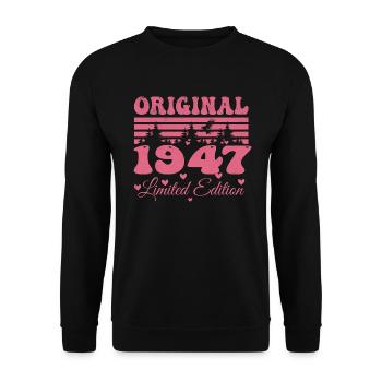 Cadeau 77e Anniversaire 1947 Femme | Né en 1947 - Sweat-shirt Unisexe - noir - Devant - Alina (178cm) & Michal (187cm)