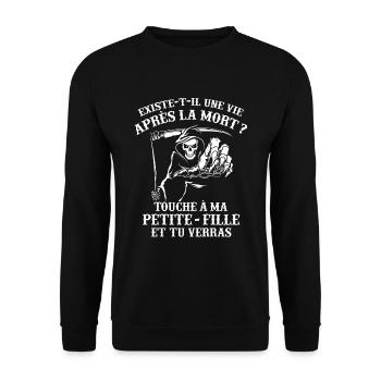 T-shirt Grands-Parents - Touche à ma Petite-Fille - Sweat-shirt Unisexe - noir - Devant - Alina (178cm) & Michal (187cm)