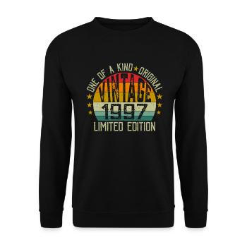 Jahrgang Jahrgang 1997 Retro Jubiläumsgeschenk 1997 - Unisex Pullover - Schwarz - Vorne - Alina (178cm) & Michal (187cm)