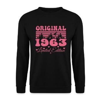 61. Geburtstagsgeschenk 1963 Frau | Geboren 1963 - Unisex Pullover - Schwarz - Vorne - Alina (178cm) & Michal (187cm)