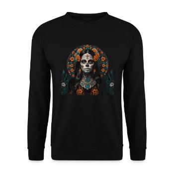 Mexikanische Frau Schädel mit Blumen - Unisex Pullover - Schwarz - Vorne - Alina (178cm) & Michal (187cm)